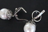 Earrings wedding white pearl Black silver 925