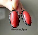 Sterling silver 925 coral gemstone Earrings Ring