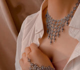 Armenian silver necklace rows with dangles buy from Armenian store. The chest cover necklace is made of sterling silver 925