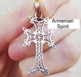 Cultural beauty of Armenia - the Cross Sterling Silver 925 Armenian Spirit. This traditional Armenian charm cross is perfect for both men and women, adding a touch of elegance to any outfit. Made with high-quality 925 sterling silver, it is a timeless piece that will last a lifetime.