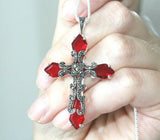 Buy red cross silver jewelry with marcasite for woman