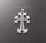 Discover the exquisite craftsmanship of Cross Sterling silver 925 Armenian Spirit. Made with eight pointed design and eternity flower wheel in the middle. The cross is on the blck surface with Armenian Spirit title.