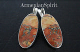 Maligano jasper orang with yellow parts  earrings with English lock. Maligano jasper sterling earrings oval flat gemstone made of sterling silver 925. The stone has matte brownish orange and yellow colors. Maligano is really rare gemstone in nature.