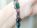 Beautiful bracelet made by Armenian artisans. The bracelet`s material is sterling silver 925 with marcasite stones and green topaz stones. It is unique gift for your beloved woman. The bracelet looks very rich and precious.