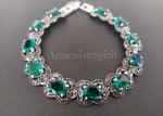 Elevate your style with this Sterling Silver 925 Bracelet, beautifully crafted with large emerald green topaz gemstones. Handmade by talented Armenian artisans, it's the perfect gift for any special occasion. Add a touch of elegance and spirit to your look with this stunning piece from our Armenian jewelry collection.