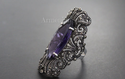 Ring sterling silver 925 Lab topaz purple