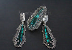 Ring earrings Green topaz Sterling silver 925