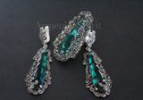 Ring earrings Green topaz Sterling silver 925