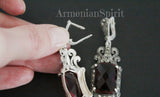 Earrings ring 925 Silver red topaz Armenian Spirit