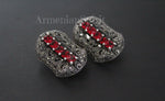 Earrings ring red topaz Silver 925 Marcasite Armenian Spirit