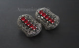 Earrings ring red topaz Silver 925 Marcasite Armenian Spirit