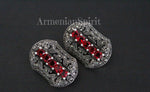 Buy small earrings Armenian silverwith marcasites and square red stones.