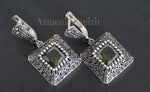 Don't like old jewelry, but love vintage style? These vintage earrings are a godsend for you. The earrings are made in the form of a voluminous square with numerous marcasites. Kamenets is a greenish topaz that has a tint of yellow.