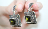 Earrings ring green topaz Sterling silver 925