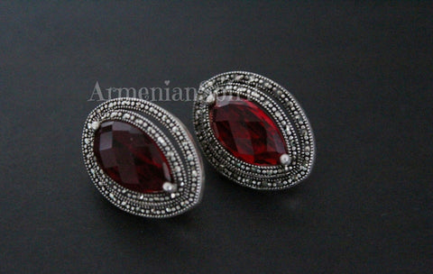 Armenian Spirit Small earrings sterling silver 925 with red stone NEW