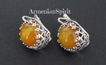 Silver 925 Earrings Ring Yellow agate