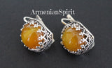 Silver 925 Earrings Ring Yellow agate