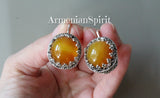 Silver 925 Earrings Ring Yellow agate