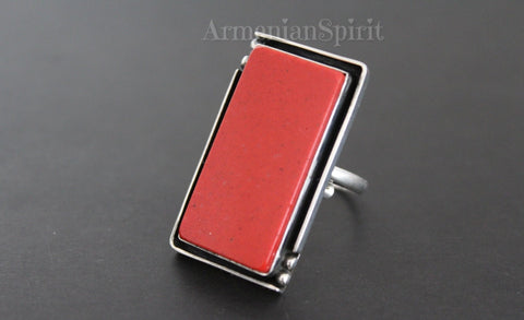 Sterling silver 925 coral gemstone Ring adjustable