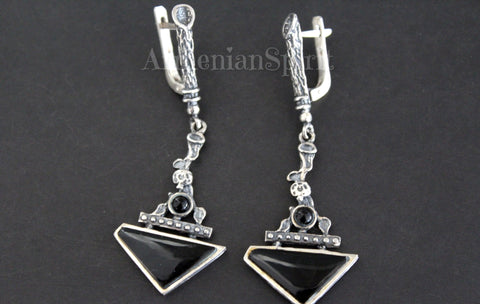 Earrings sterling silver 925 onyx Armenian Spirit