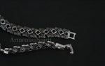eye catching silver narrow bracelet black gems