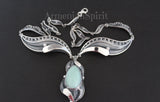 Armenian handmade silver filigree necklace with large oval green gemstone. Armenian one of a kind jewelry.
