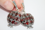 Pomegranate large dangle earrings with burgundy stones made by Armenian artisans