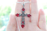 Armenian handmade cross pendant with marcasite and red crystals