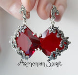 Earrings Sterling Silver 925 Red lab topaz