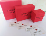 A picture showing red boxes in different sizes and business cards with Armenian Spirit jewelry brand name and red poppy logo.